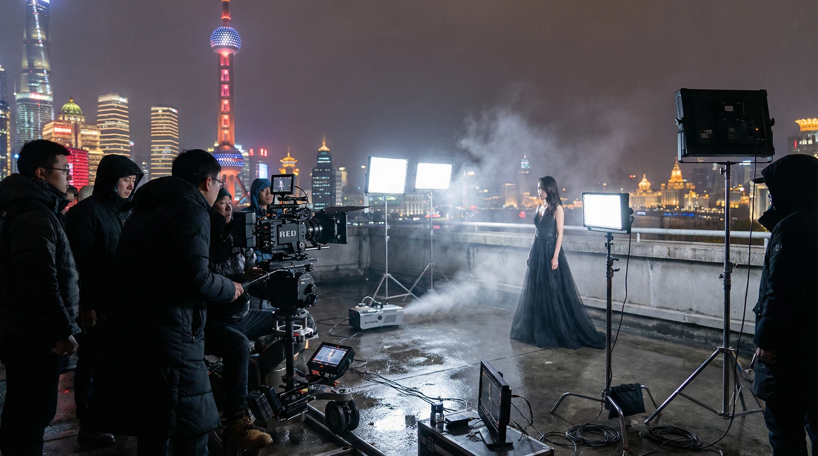 茄子视频上海外滩夜景拍摄现场实况